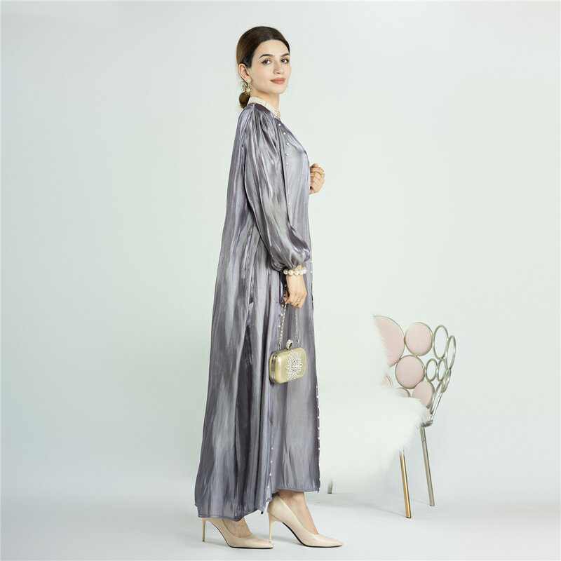 Shiny Satin 2 Piece Muslim for Women Open Abaya Kimono Long Maxi Dress Turkey Kaftan Dubai Islam Eid Party Morocco Gown Vestidos