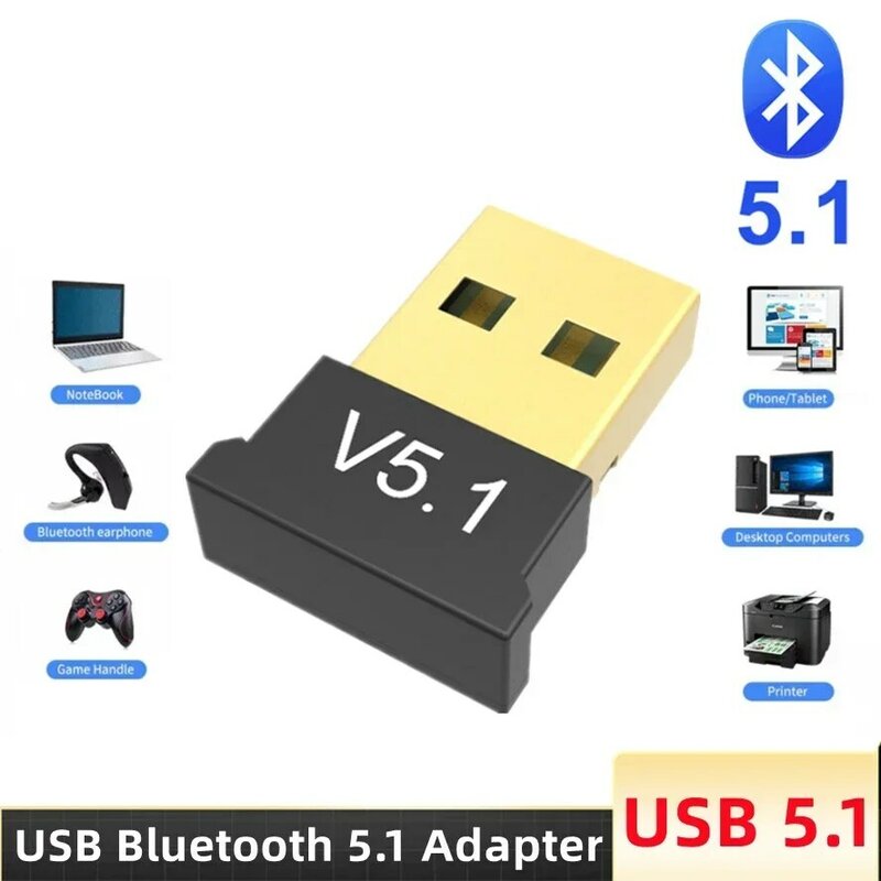 Adaptor USB Bluetooth 5.1, Transmitter Receiver Bluetooth Audio Bluetooth Dongle nirkabel USB untuk komputer PC Laptop