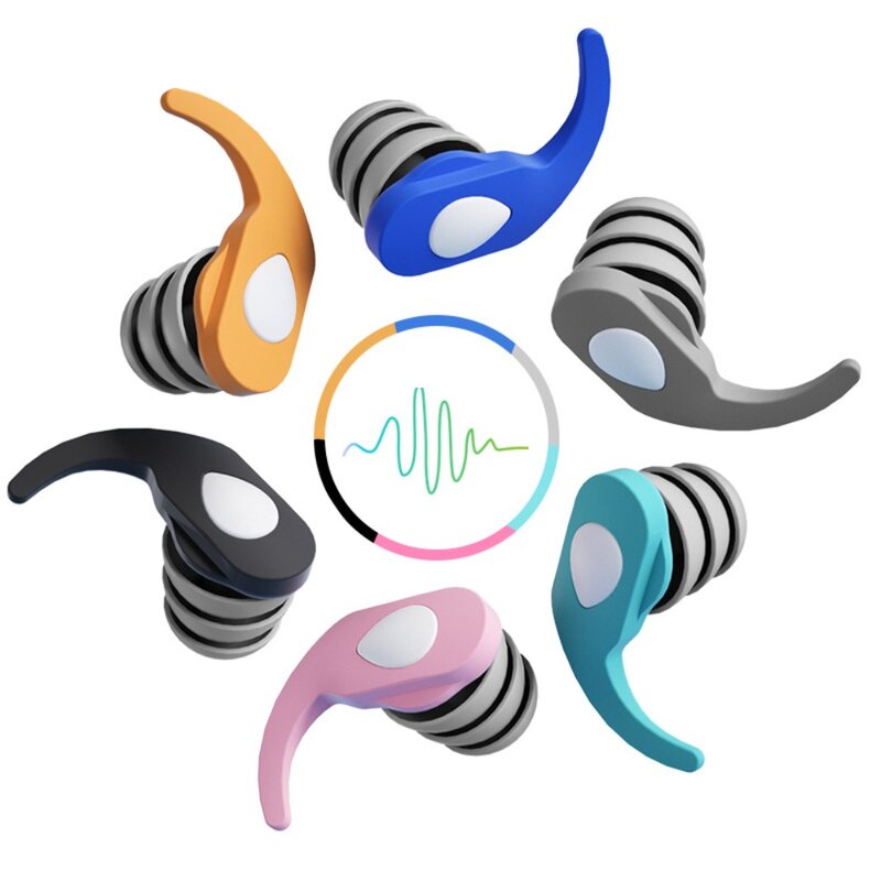 睡眠用の再利用可能なシリコン聴覚保護イヤフォン、ポータブルノイズリダクション、アウトドアスポーツ用の耳栓、1ペア