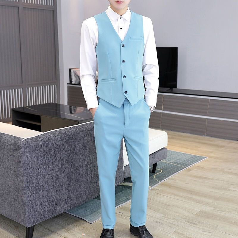 Pantalones de traje de color sólido para hombres, chaleco de estilo británico, grupo de padrinos de boda, 28