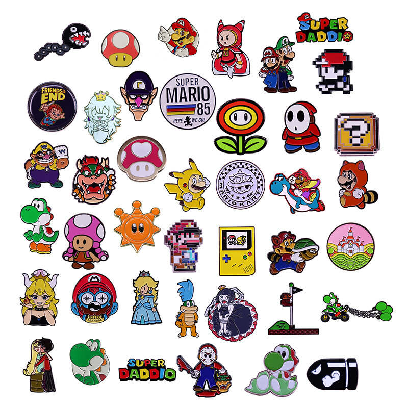 Super Mario pin Enamel mengumpulkan seri Video Game bros kartun logam pin Lapel lencana topi pakaian ransel hadiah dekorasi
