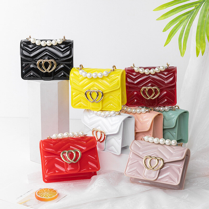 Fashion Candy Color Pearl Handle Messenger Bag Women PU Leather Elegant Love Heart Small Shoulder Crossbody Handbag Women Gift