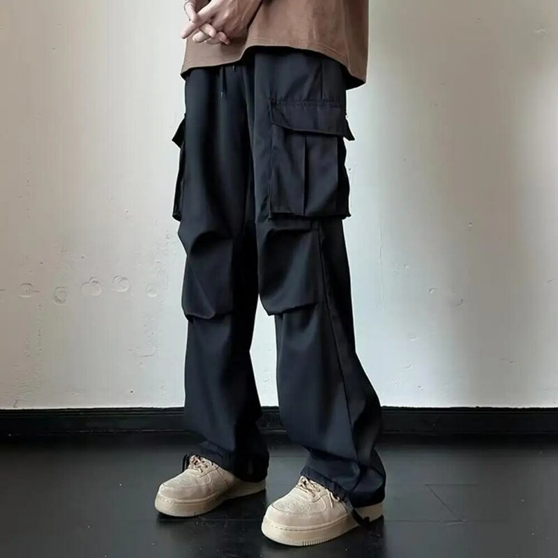 Pantalones Cargo de ajuste suelto para hombre, ropa de calle, pantalones Cargo, cintura elástica, múltiples bolsillos, estilo Hip Hop, informal