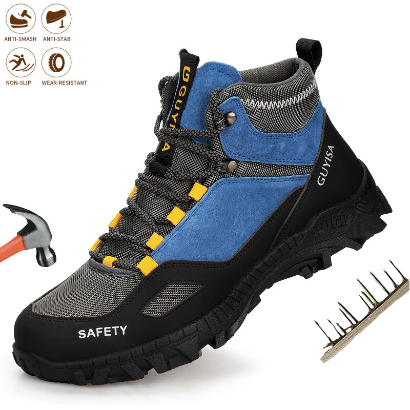Zapatos de seguridad con punta de acero para hombre, botas de trabajo indestructibles, antigolpes, antideslizantes, cómodos