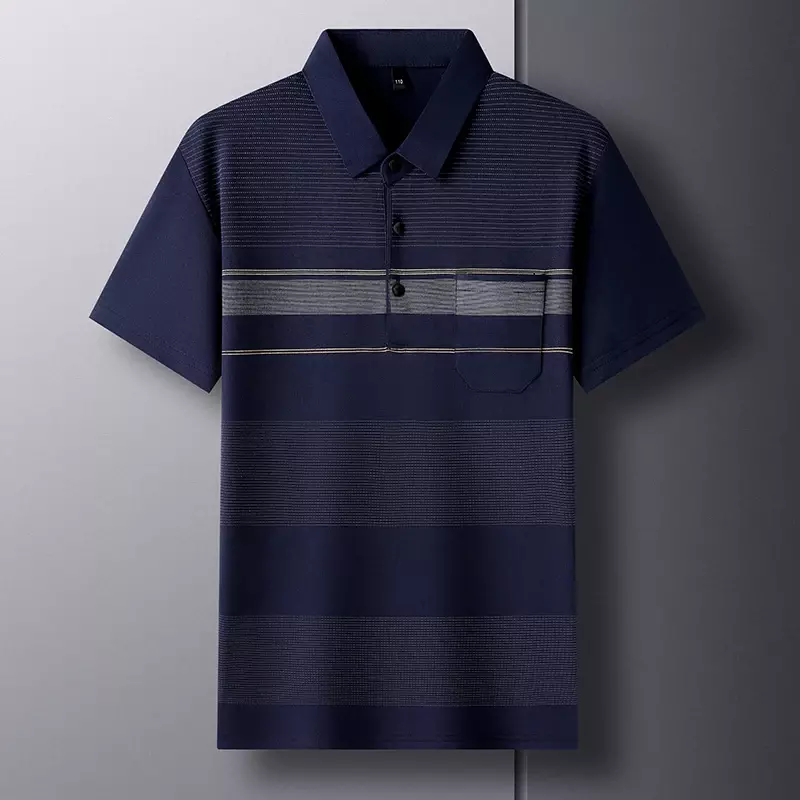 Men's New Breathable and Comfortable Striped Polo Shirt Loose and Casual Summer