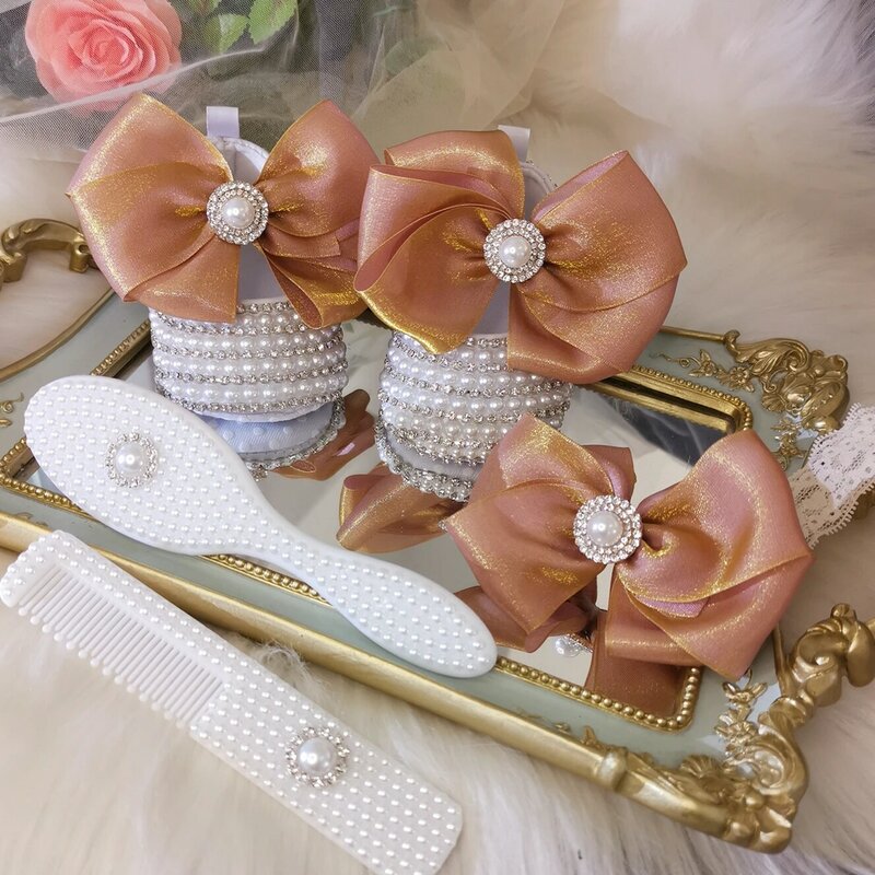 Dollbling luksusowe butelki dla niemowląt i buty zestaw opasek Keepsake diament Tutu strój czerwony spód dziewczynka chrzest buty