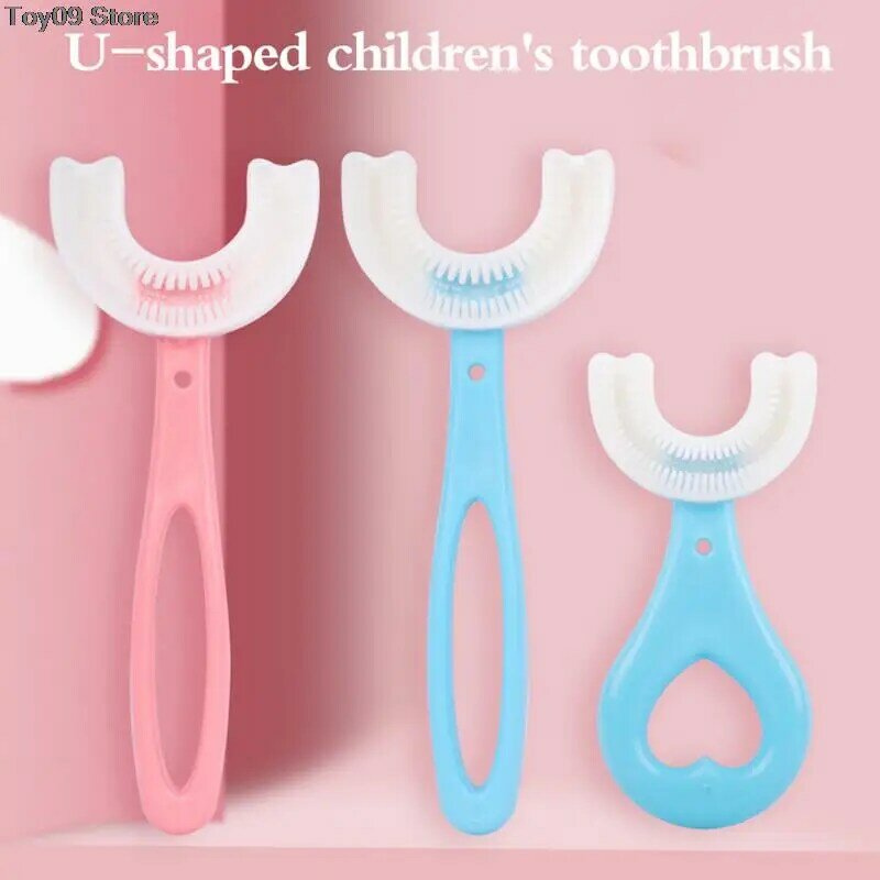 1pc crianças escova de dentes infantil em forma de u com alça silicone escova de limpeza de cuidados orais para crianças idades 2-12