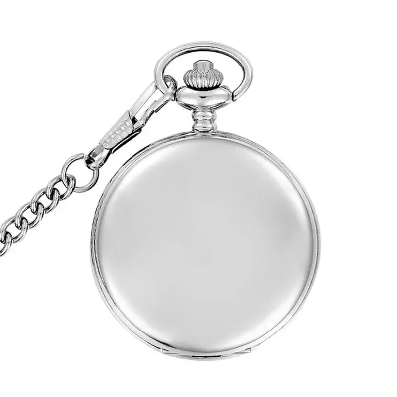 Silver Smooth Quartz Pocket Watch Mens Womens Necklace Clock Metal Stainless Steel Watches Pendant with Short Chain Gifts