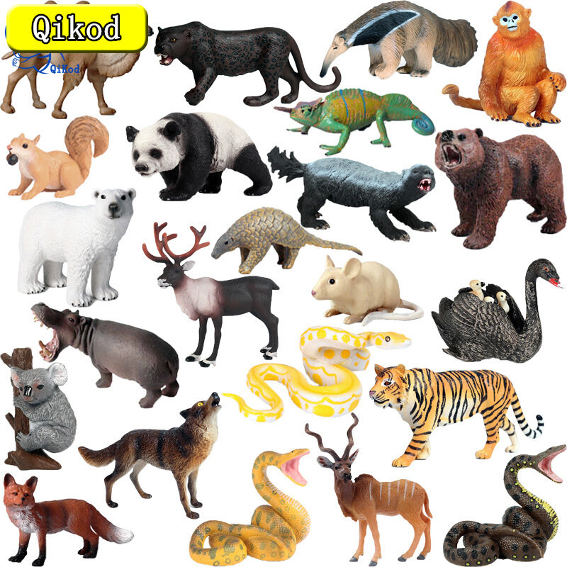 Figuras de acción de animales del Zoo de La Selva salvaje para niños, modelo de serpiente, ciervo, oso, Lobo, chimpancé, caballo, juguetes educativos, regalo, 2022