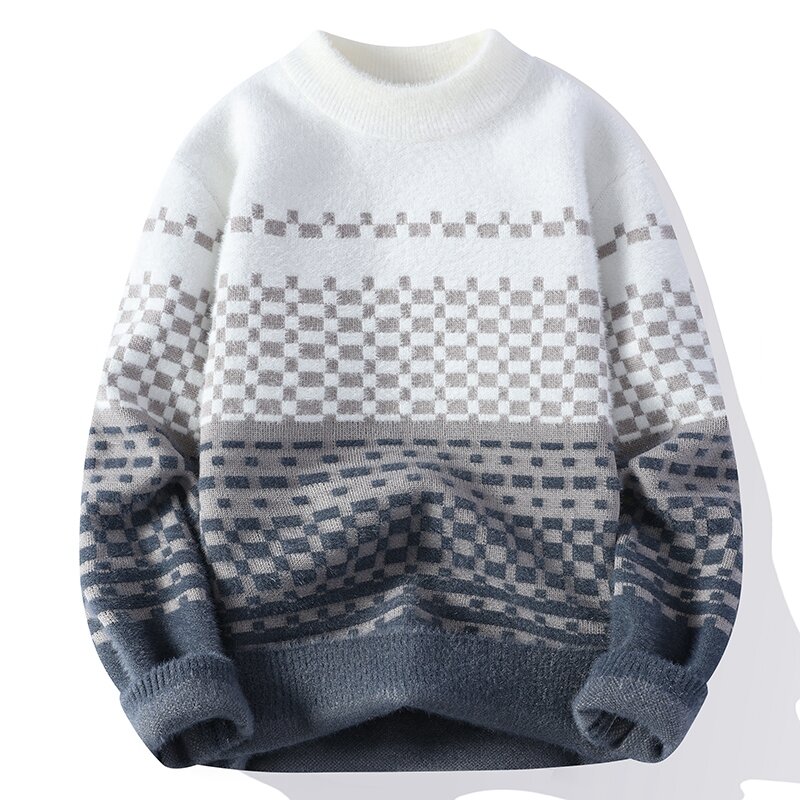 Suéteres quentes espessados com padrão xadrez masculino, suéter confortável solto, moda casual, alta qualidade, novo estilo, outono, inverno, 2023