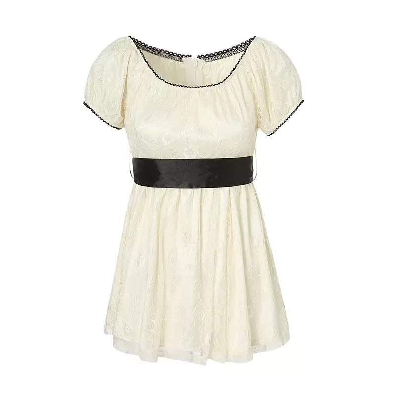 Женское кружевное платье в стиле гранж, милое ТРАПЕЦИЕВИДНОЕ лоскутное платье с пышными рукавами, эстетическая одежда в стиле 1920-х, лето 2023