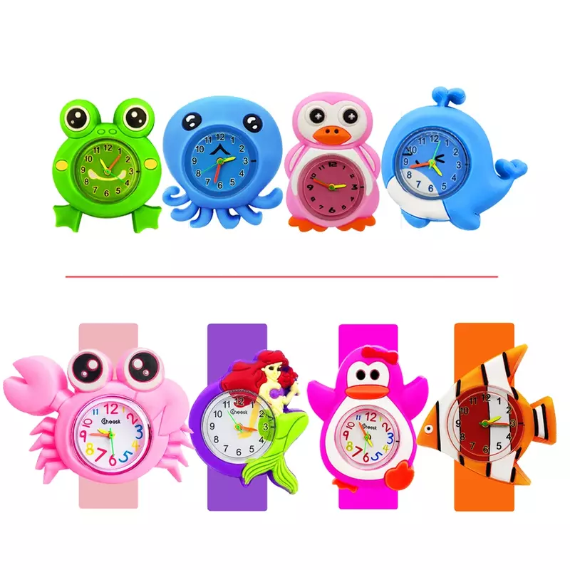Pulsera de moda para bebés, relojes para niños y niñas, reloj de dibujos animados de animales de agua, juguete para aprender el tiempo, relojes de golpe para niños, regalo de Navidad