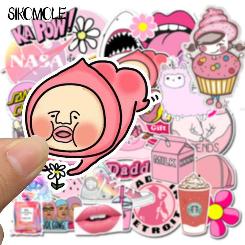 50 sztuk pcv dziewczyny Kawaii różowa zabawna naklejka zabawki naklejki bagażowe na walizkę i pojazd silnikowy moda naklejki na laptopa naklejki F5