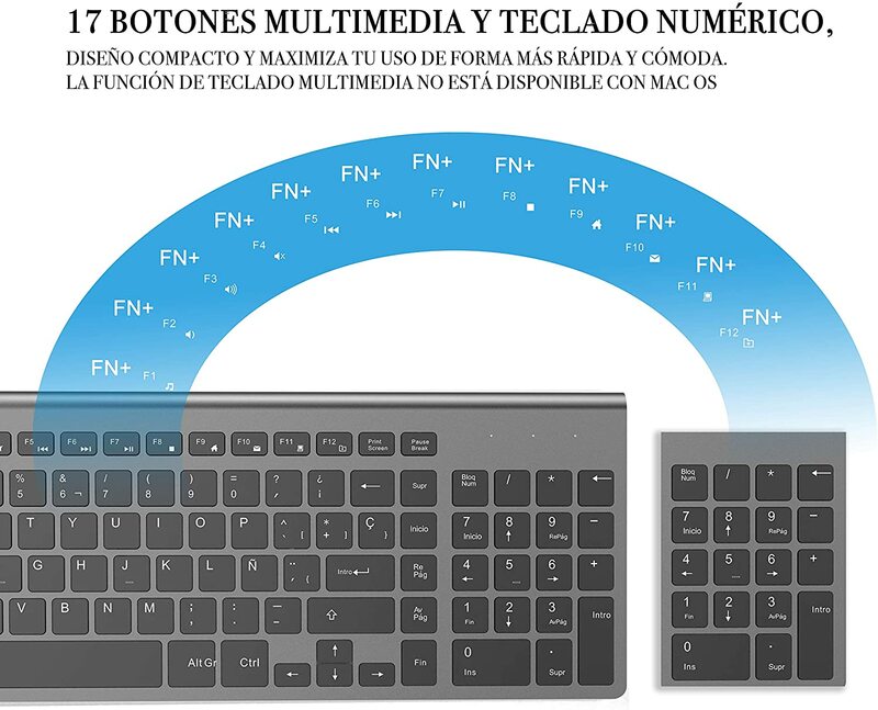 2.4G ماوس لوحة المفاتيح اللاسلكية المحمولة لوحة مفاتيح صغيرة الإسبانية لأجهزة الكمبيوتر المحمول ماك كمبيوتر سطح المكتب الكمبيوتر التلفزيون الذكية الأسود مقابل الفضة