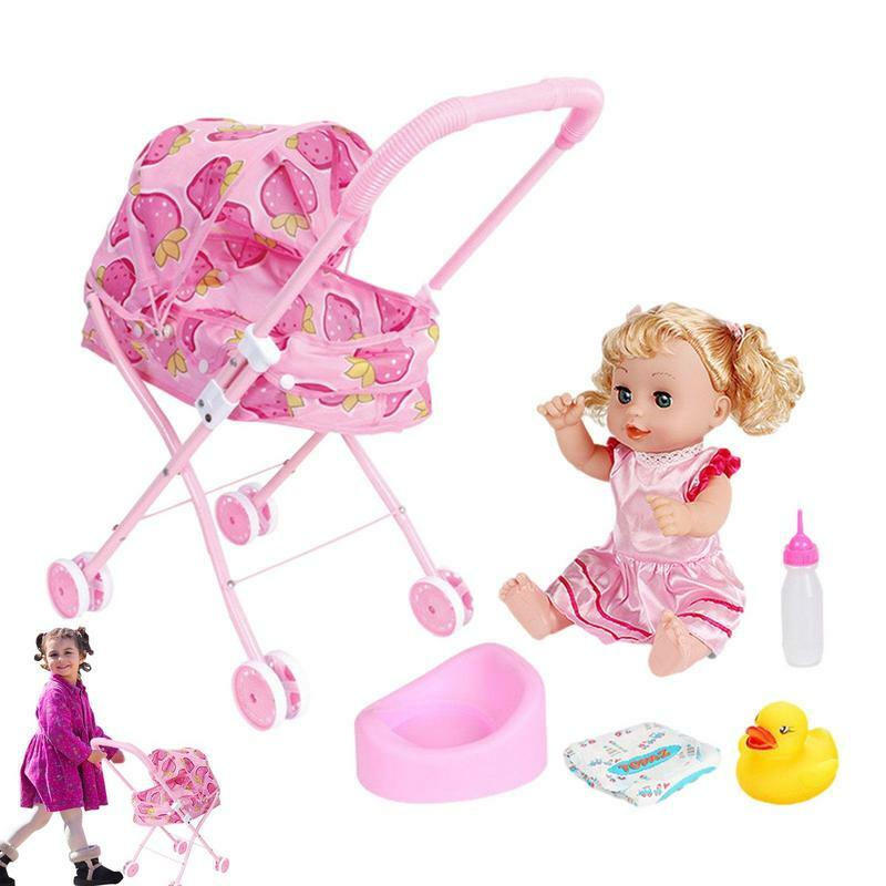 Детская коляска для кукол, детская коляска, Реалистичная детская коляска для ролевых игр, аксессуары для кукол с коляской, подарок для