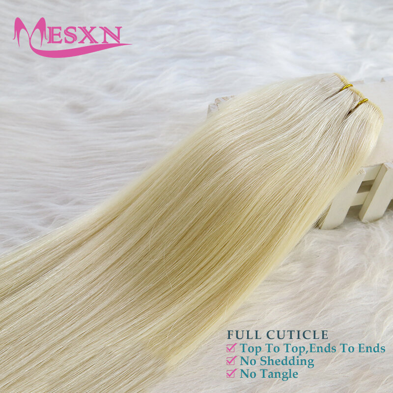 MESXN bundel jalinan rambut manusia lurus ekstensi rambut manusia alami Remy Eropa 14 "-24" dapat keriting rambut pirang