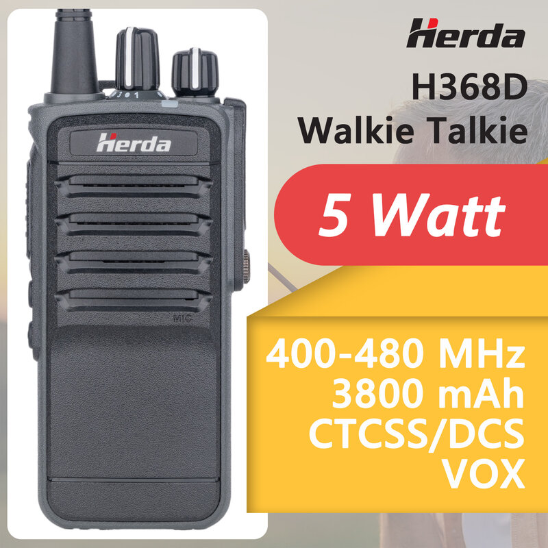 Herda H368D Walkie Talkie a lungo raggio 5W potente UHF 400-470MHz Ham ricetrasmettitore palmare Radio bidirezionale a 16 canali