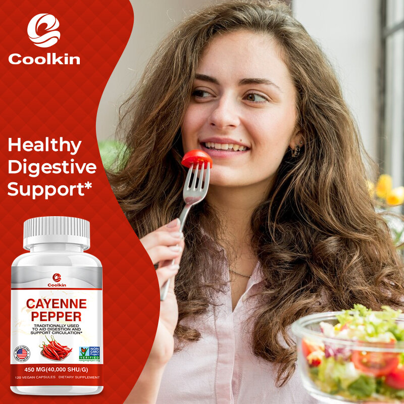 Suplemento de pimienta de Cayenne, ayuda a la digestión y promueve la circulación, apoya la salud Cardiovascular