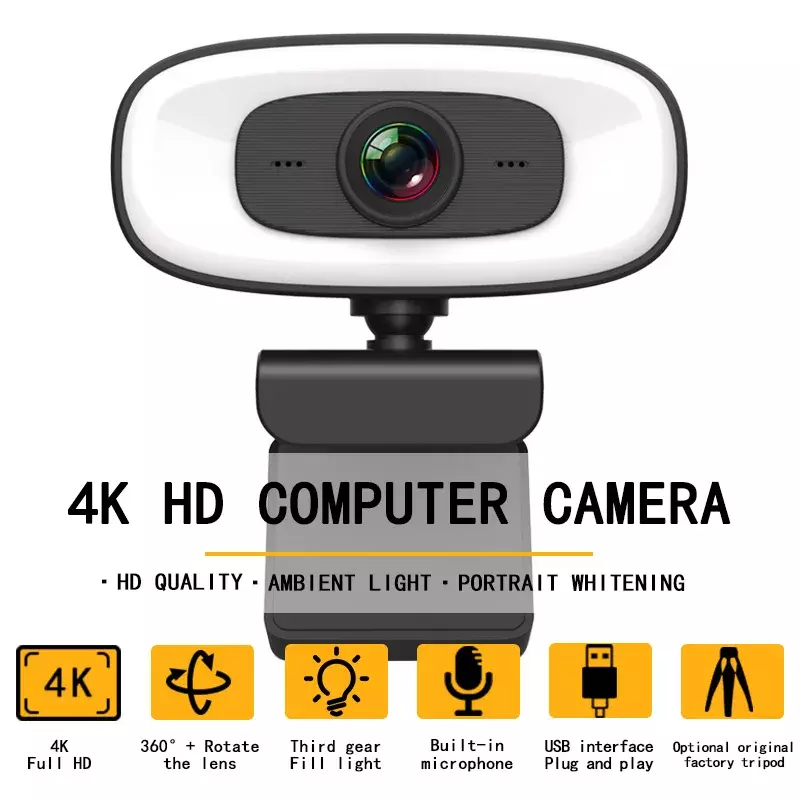 Cámara Web para grabación de vídeo, Webcam 4K 1080P, 2K, Full HD, con micrófono, 15-30fps, USB, para ordenador portátil, Youtube