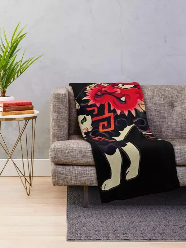 日本のアンティークの木製ブロックプリントブランケット、花付きの猫、花柄、暖かい毛布、装飾的なソファ用の熱、暖かい冬の毛布