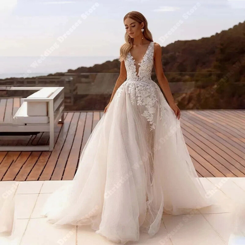 Элегантное женское свадебное платье с глубоким V-образным вырезом, соблазнительные Свадебные платья с высоким разрезом сбоку, облегающее платье с принтом, платье с рукавами