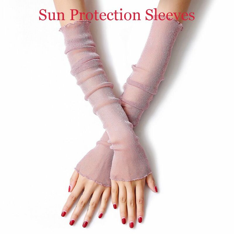 Sarung tangan pelindung lengan panjang, sarung tangan berkendara penghangat lengan renda bahan kain rayon, sarung tangan pelindung matahari olahraga luar ruangan