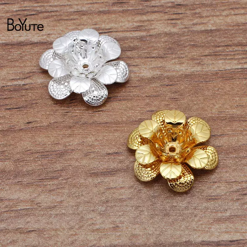 BoYuTe (50 buah/lot) 18*5MM bahan bunga kuningan tiga lapis bagian aksesori perhiasan buatan tangan Diy