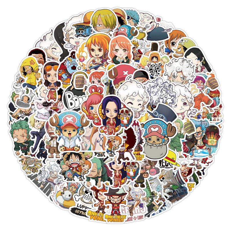 Bonito One Piece Desenhos Animados Adesivos, Decalques Estéticos Kawaii, Laptop, Telefone, Carro, Diário, Papelaria, Brinquedo Adesivo para Crianças, 10 Pcs, 30 Pcs, 50 Pcs, 100Pcs