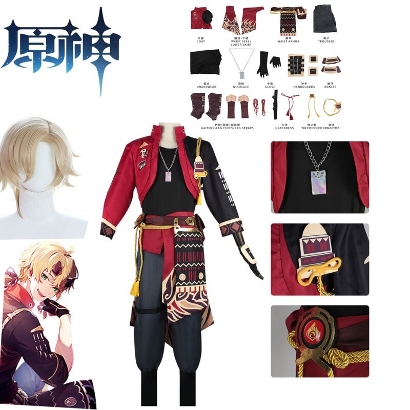 Costume Thoma Cosplay Full Set Headwear Deluxe Suits Wig Anime Party Thoma Outfits