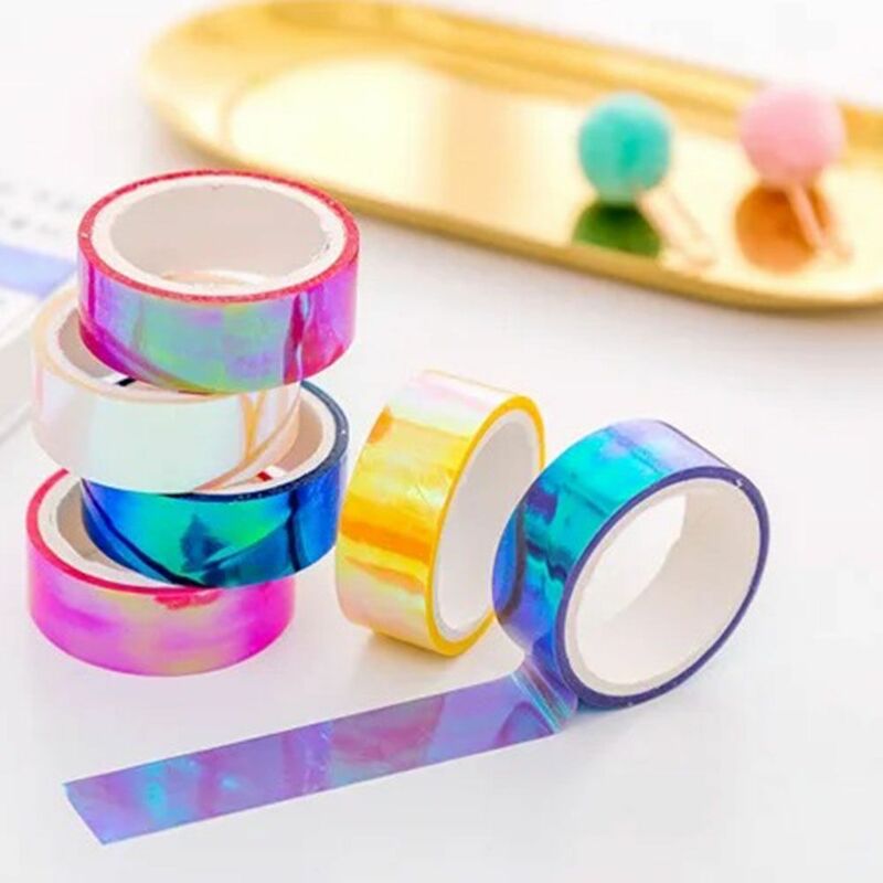 Cinta adhesiva creativa de Material Kawaii para estudiantes, cinta decorativa multifuncional con láser, DIY