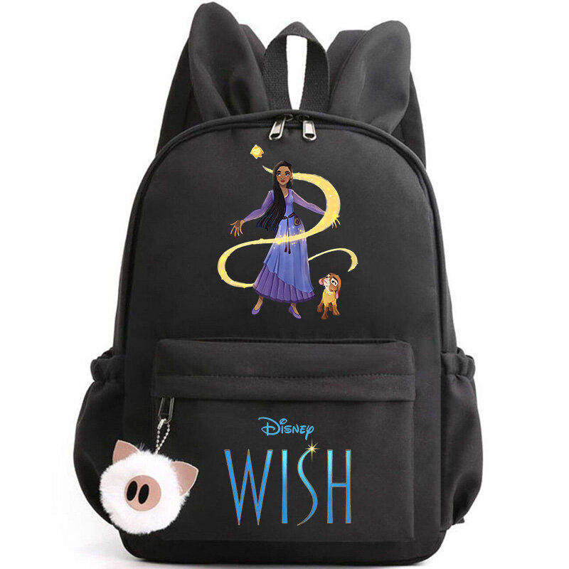 Disney-Mochila de la película Wish para niñas y niños, morral escolar informal con orejas de conejo, morral de viaje
