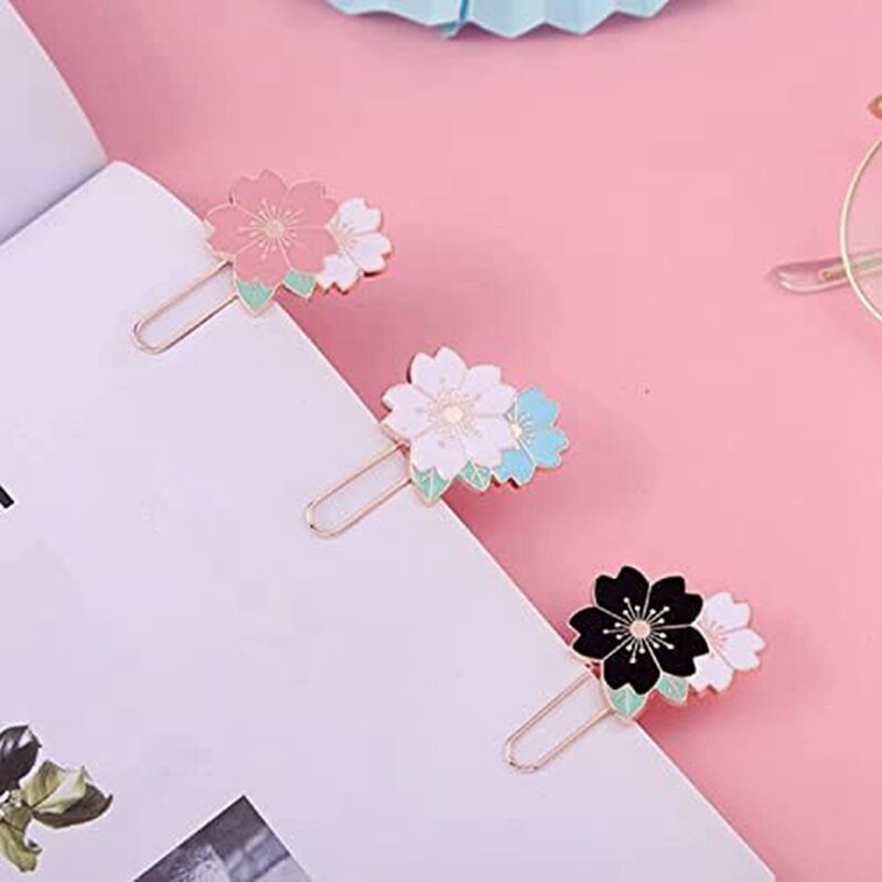 7 szt. Spinacze do papieru z kwiatem wiśni, śliczny kolorowy spinacz Sakura zamiennik do materiałów biurowych do znakowania studentów