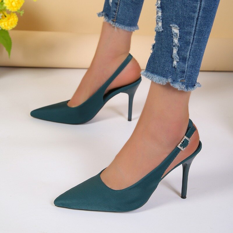 2024ใหม่ฤดูร้อนรองเท้าแตะผู้หญิงแฟชั่นส้นเรียวเซ็กซี่รองเท้าส้นสูงสีทึบรองเท้าผู้หญิง zapatos Para mugeres