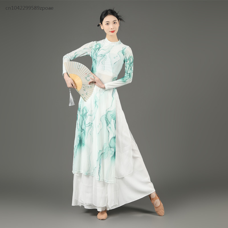 Vêtements de danse classique Cheongsam, haut en maille commandé, montre de danse chinoise, vêtements d'entraînement carrés
