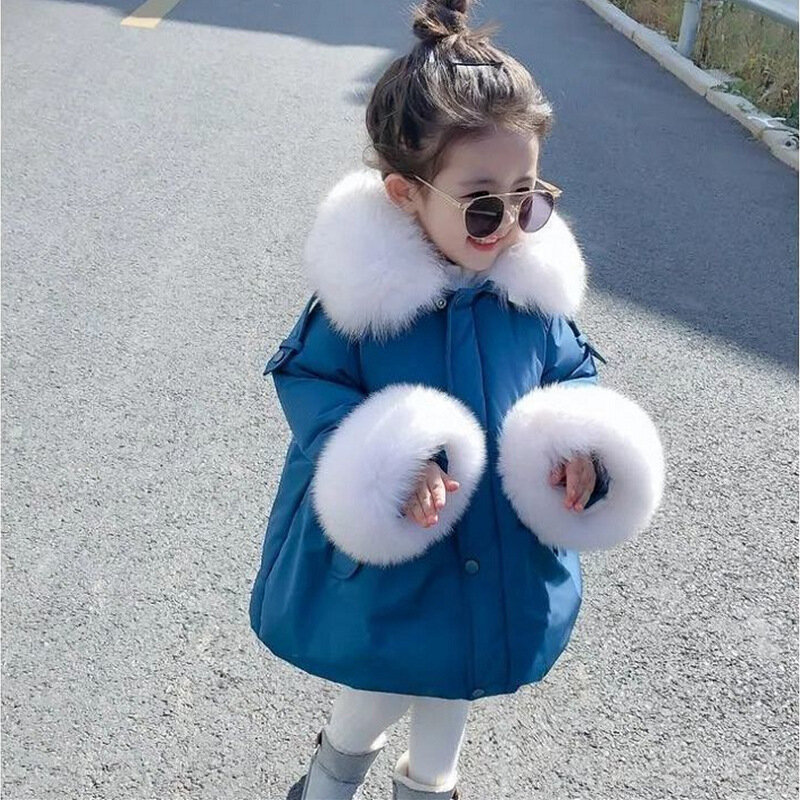 Girls Down Coat Jacket Cotton Windproof Outwear 2023 Plush Warm Thicken Velvet Winter Skiwear Children's Clothing