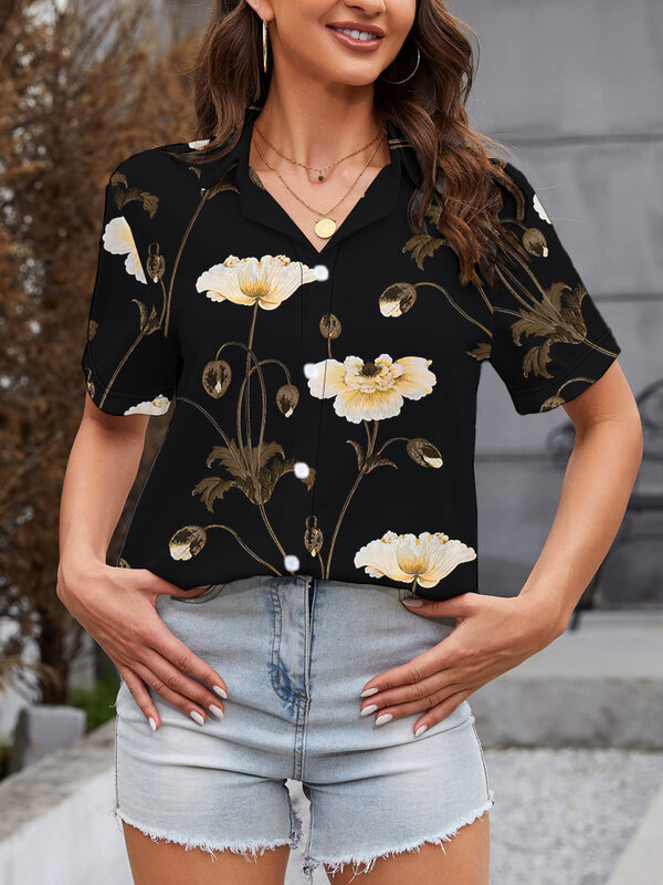 Camisa informal holgada para mujer, camisa con estampado Digital 3D de flores y temperamento, moda de verano, 2024