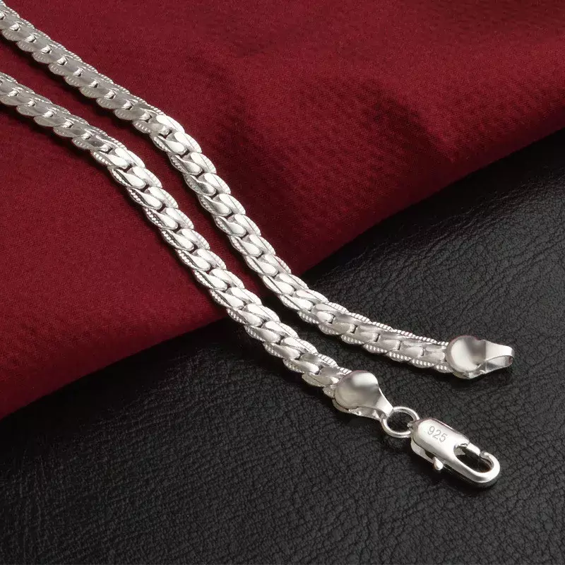925 Sterling Silber 6mm Seitenkette 8/18/20/Zoll Halskette für Frau Männer Mode Hochzeit Verlobung Schmuck Geschenk