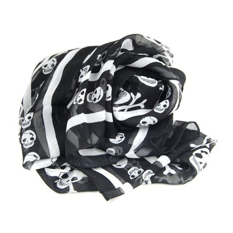 Black Chiffon Silk Feeling Print Fashion Long Scarf Shawl Scaf Wrap For Women + Keyring