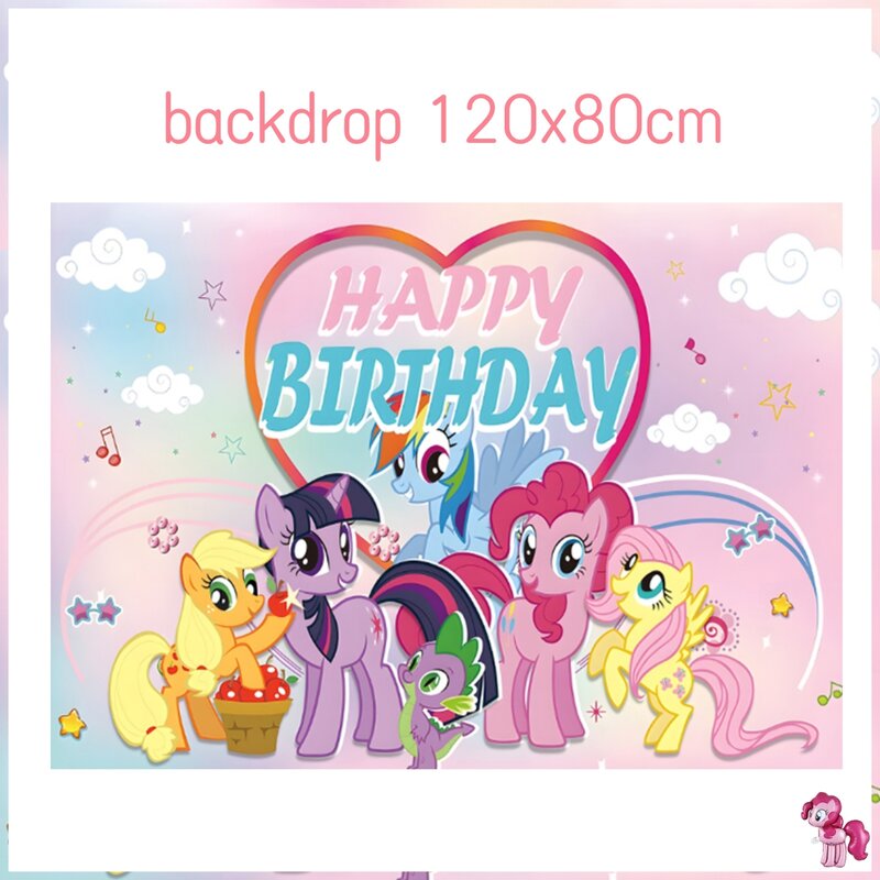 Taplak meja pesta ulang tahun kartun, perlengkapan pesta ulang tahun anak perempuan, taplak meja balon lateks poni merah muda, piring dekorasi pesta ulang tahun kartun