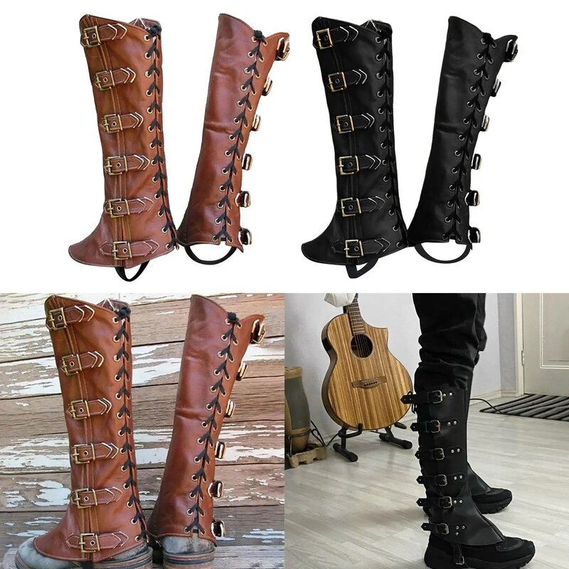 Couvre-chaussures gothique médiéval en PU pour hommes et femmes, couvre-jambes Steampunk, Kokor, accessoire de costume de chevaliers Masade, accessoires de cosplay
