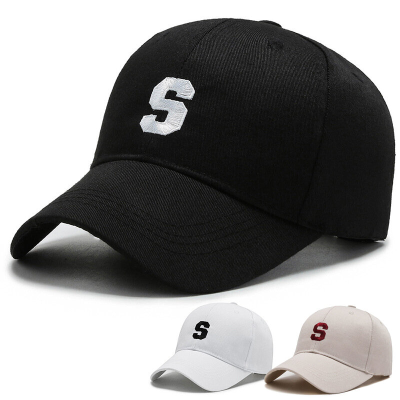 หมวกเบสบอลผู้หญิงผ้าฝ้ายปักลายตัวอักษร S หมวกกันแดด unisex แฟชั่นสีทึบสำหรับฤดูใบไม้ผลิฤดูร้อน