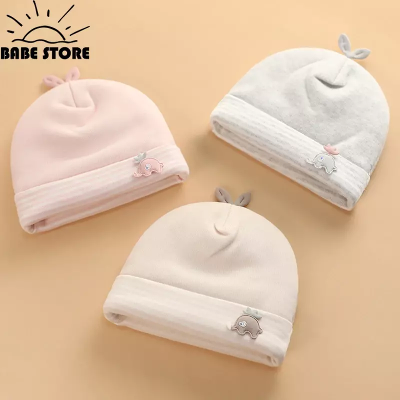 Topi kupluk bayi, 0-6 bulan Beanie musim dingin katun tebal hangat lembut elastis untuk anak laki-laki dan perempuan