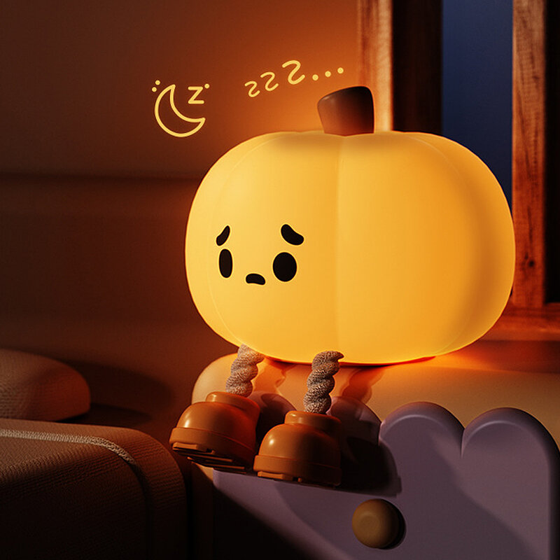 Halloween Pumpkin Night Light Cute Soft Silicone Safe Lamp Decorations Timing Dimmable Bedside Decor Kids Babies Halloween Gifts