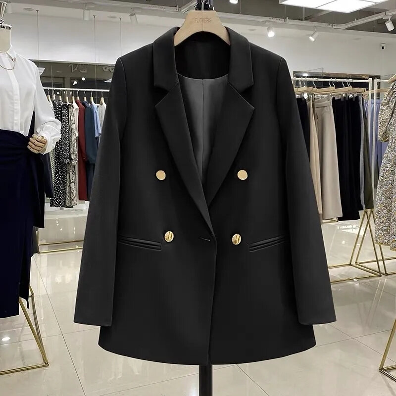 Korean Women Solid Color Long Sleeved Small Suit Tops Coat 2024 Spring Female New Loose Fitting Long Sleeved Small Blazer Jacket
