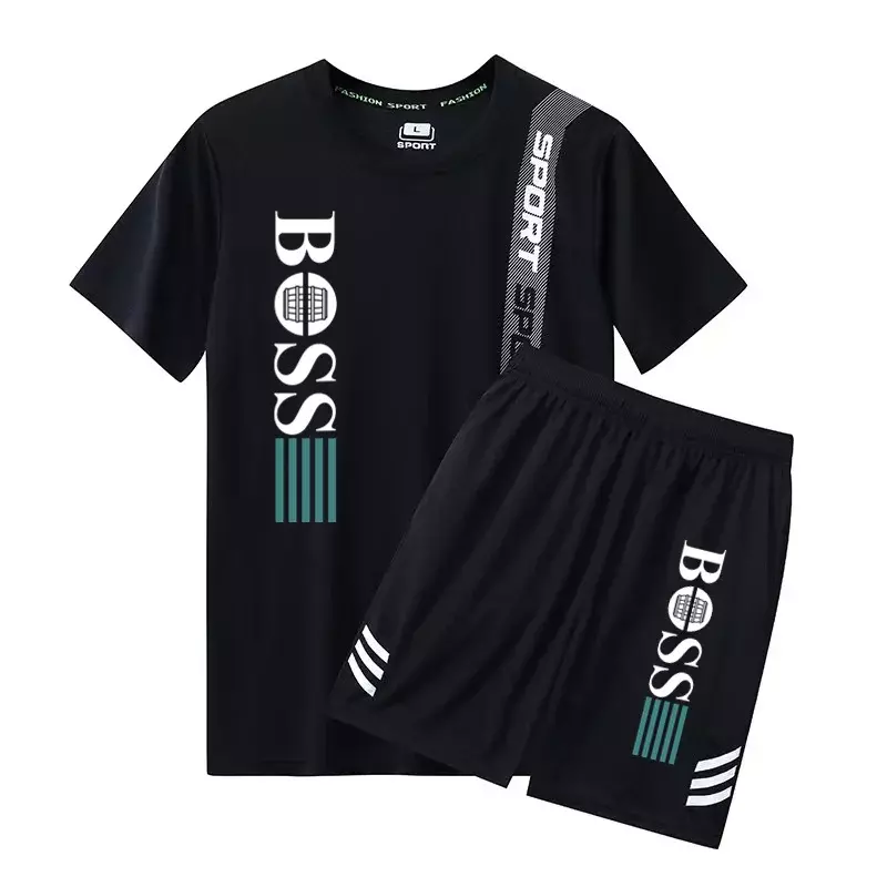 2024 Fashion New Men's Sports Wear Summer Fitness Wear Men's Sports Wear Short sleeved T-shirt+Shorts Quick Drying 2-piece Set