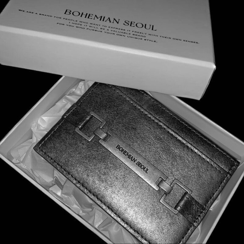 Lux dompet kulit asli model Korea, dompet kartu Bohemian Seoul Korea untuk pria dan wanita, aksesori tempat kartu mewah kualitas tinggi