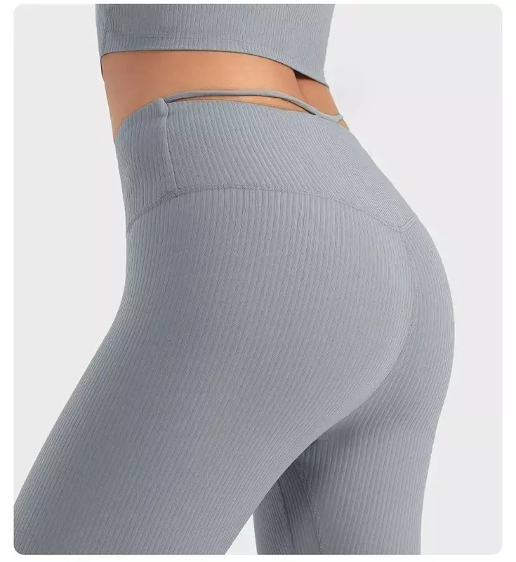 Lemon Align-pantalones de Yoga acanalados de cintura alta para mujer, mallas elásticas para correr, Fitness, ejercicio, Pilates, levantamiento de cadera