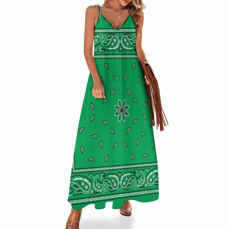 Bandana hijau gaun tanpa lengan gaun wanita musim panas 2024 elegan chic gaun wanita promosi