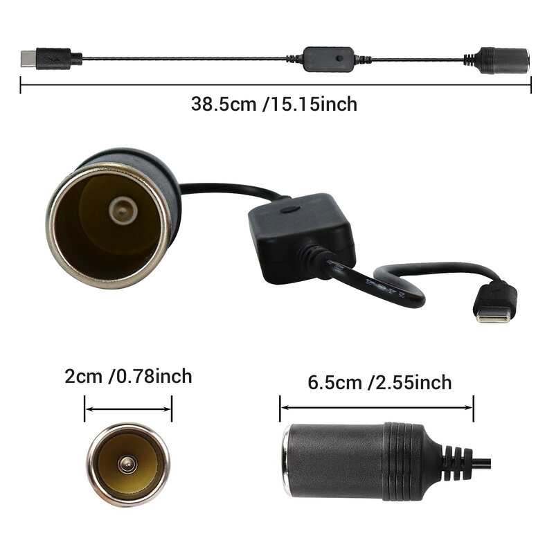 Rodzaj USB C do gniazdo zapalniczki samochodowej przewód adapterowy żeński konwerter dla odkurzacz samochodowy zapalniczki samochodu
