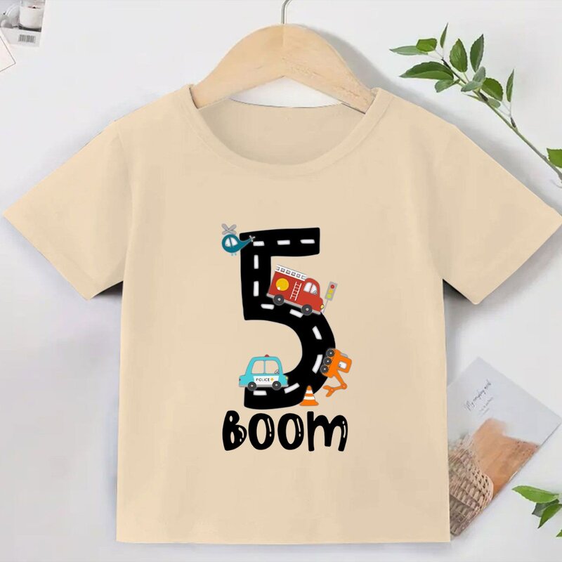 Camiseta Retro con nombre personalizado para niños de 1 a 5 años, camiseta informal de manga corta con estampado de coche y cumpleaños, Camiseta de cuello redondo de verano para niños y niñas